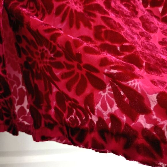 C.L.O.T.H.E.S. Vintage Red Velvet Burnout Sheer Floral Button Up Blouse L Whimsy - Picture 4 of 6